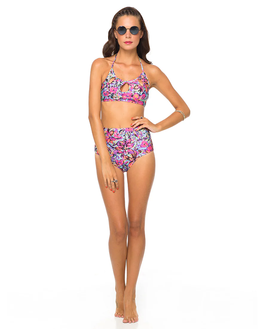 Motel Flux Longline Bikini Bottom In Fluro Flower - Awmao