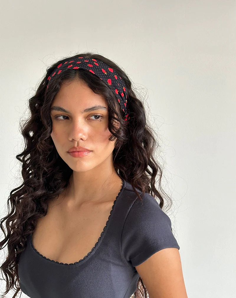 Sala Headband in Strawberry Polka Black - Awmao