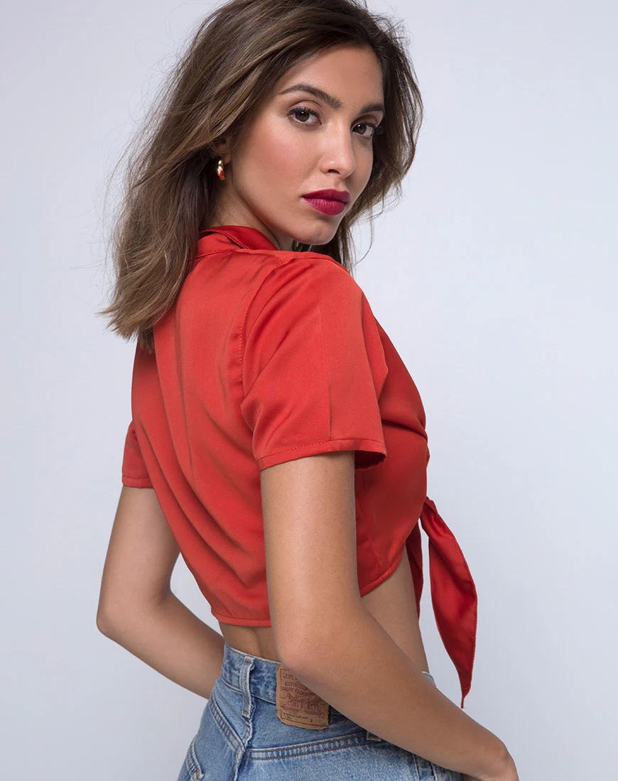 Pilar Blouse in Satin Rust - Awmao