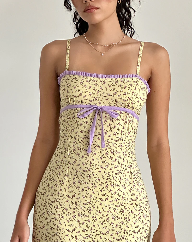 Isaure Midi Dress in Flowing Flower Yellow - Awmao
