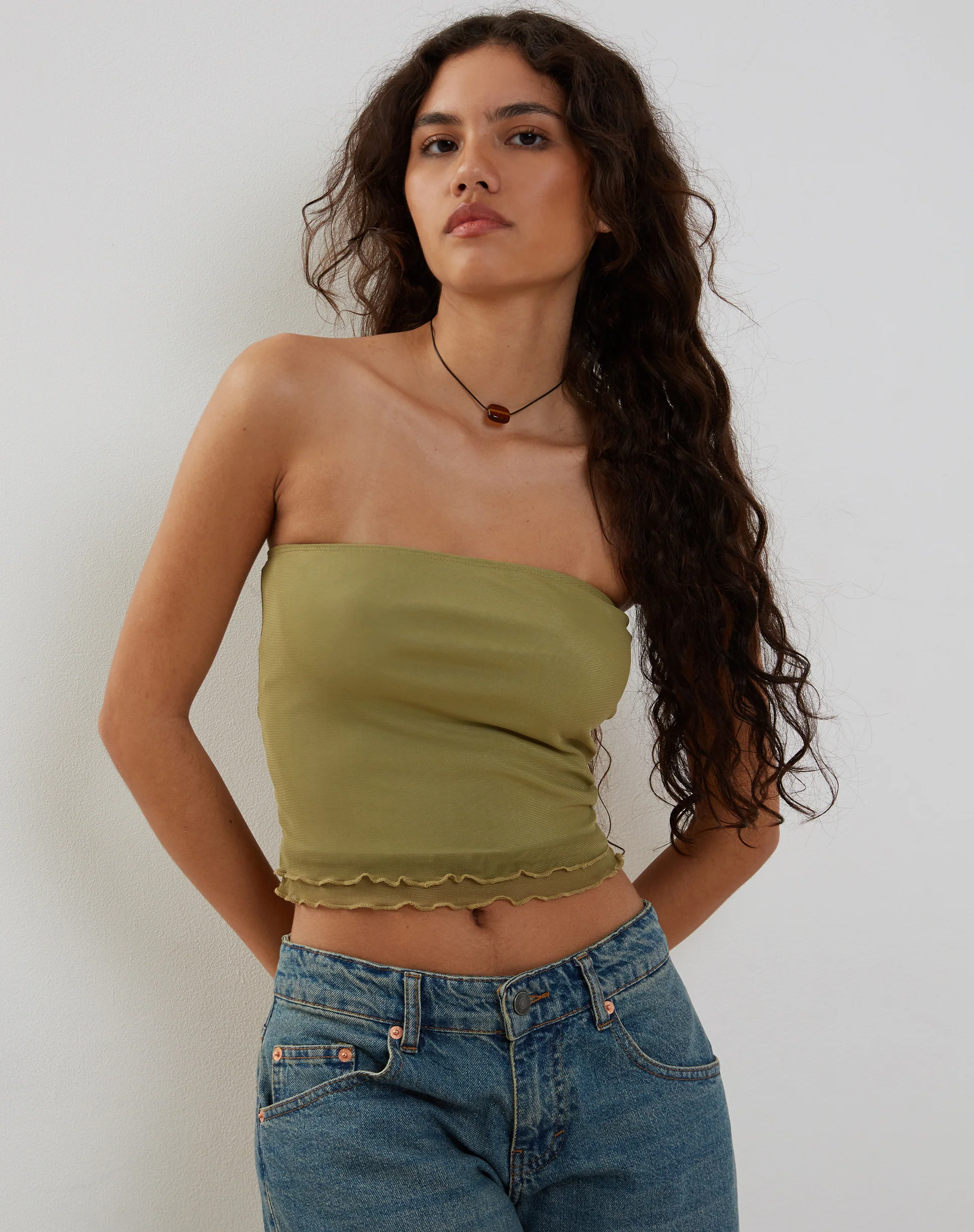 Seka Mesh Bandeau Top in Green - Awmao