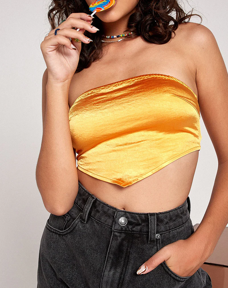 Nolda Crop Top in Satin Tangerine - Awmao