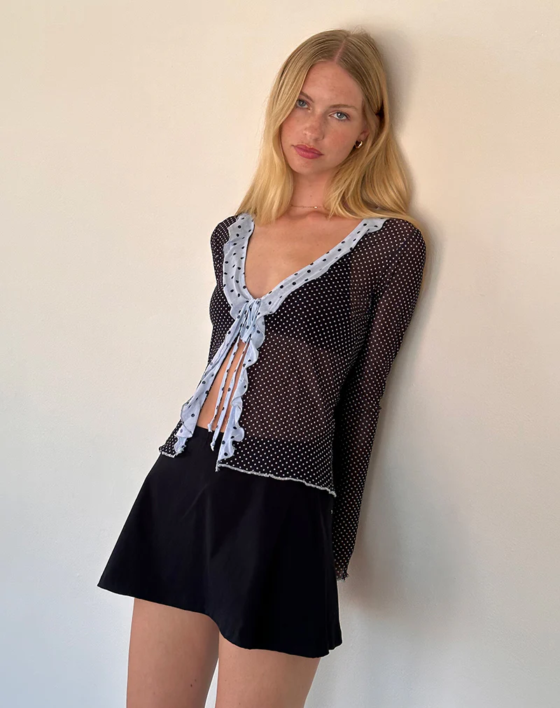 Saniya Cardigan in Blue and Black Basic Polka - Awmao