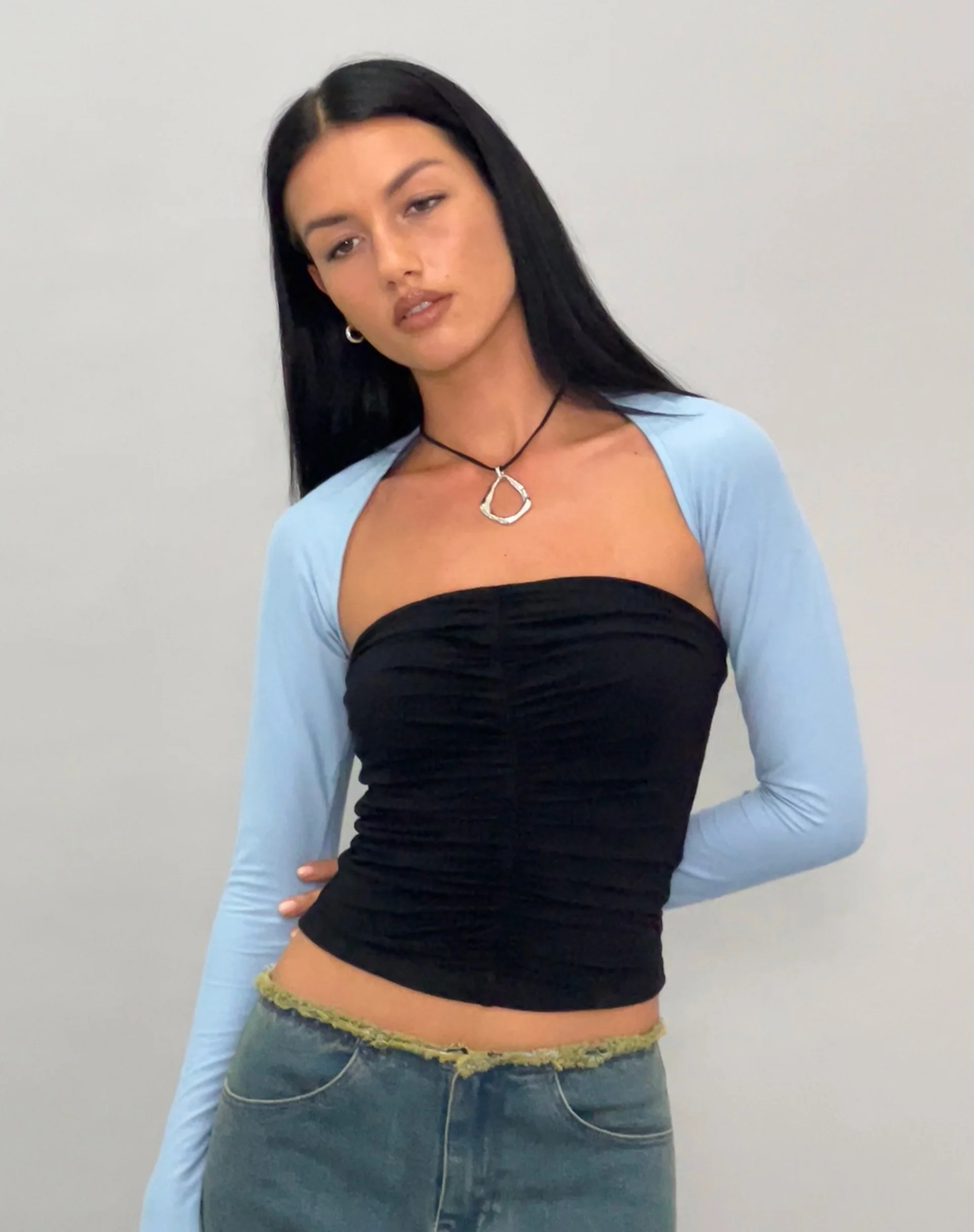Sajna Ruched Bandeau Top in Black - Awmao