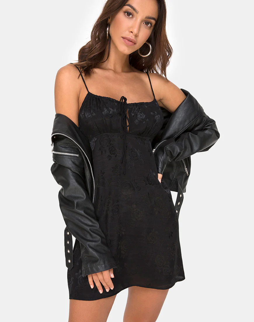 Kumala Slip Dress in Satin Rose Black - Awmao