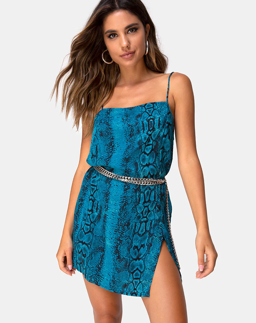 Datista Slip Dress in Snake Blue - Awmao