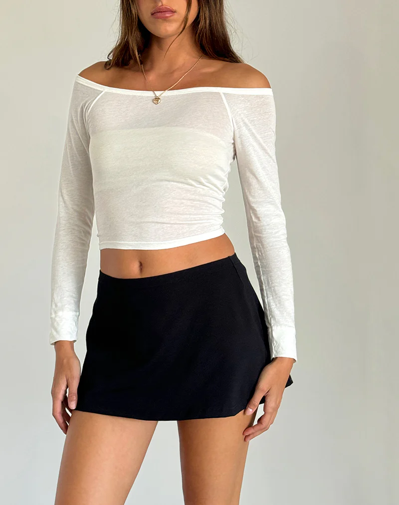 Gavya Long Sleeve Bardot Top in Off White - Awmao