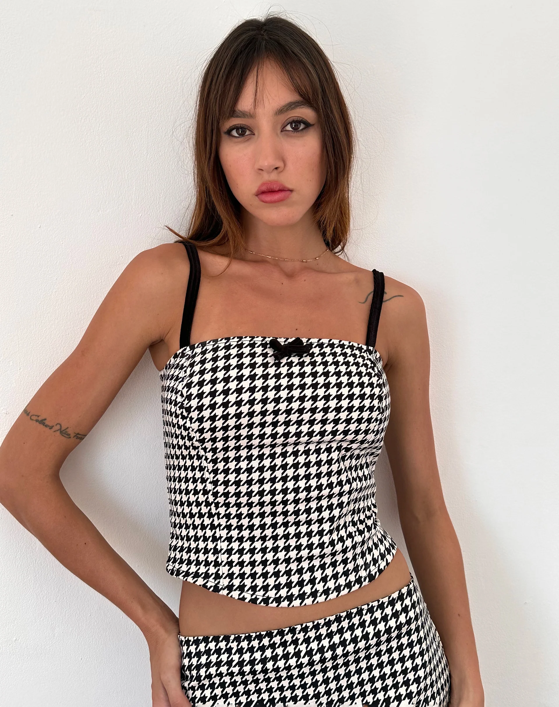 Shika Corset Top in Monochrome Dogtooth - Awmao