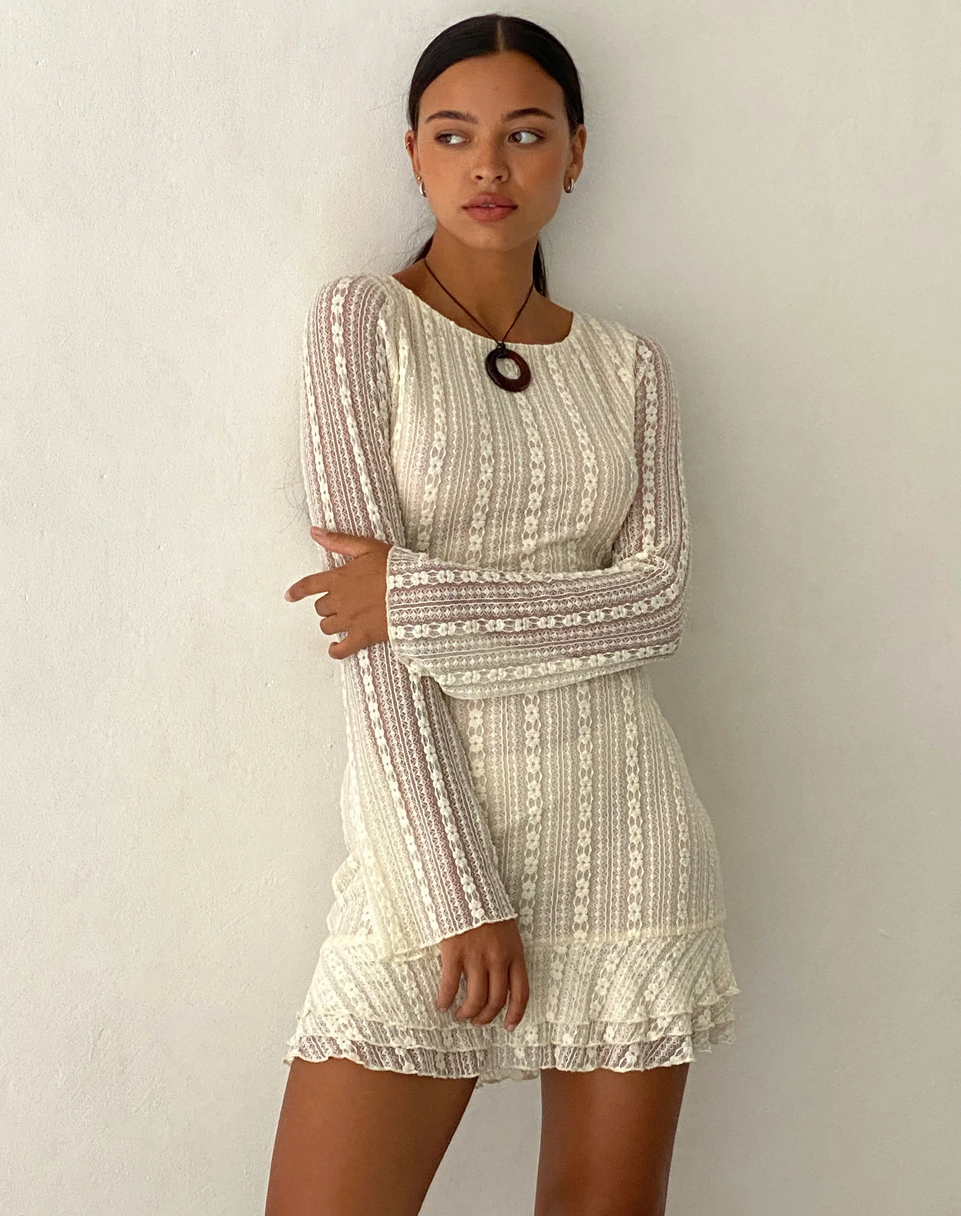 Jeilani Open Back Lace Mini Dress in Cream - Awmao