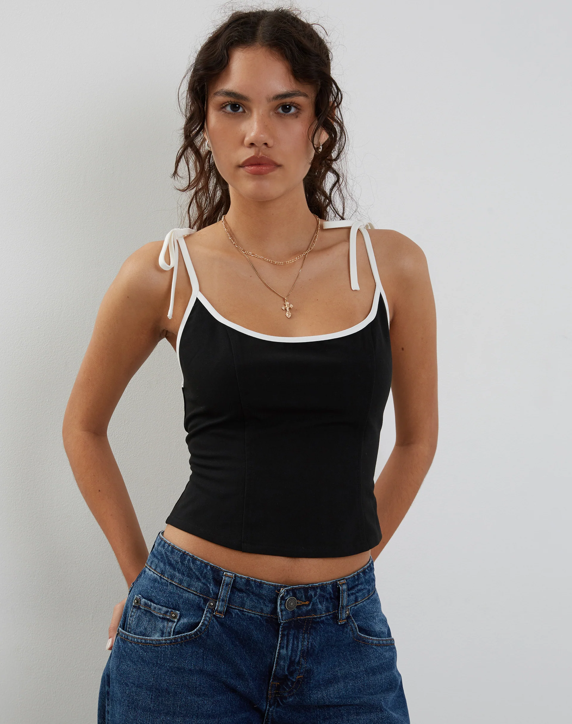 Kiona Corset Top in Black with White Binding - Awmao
