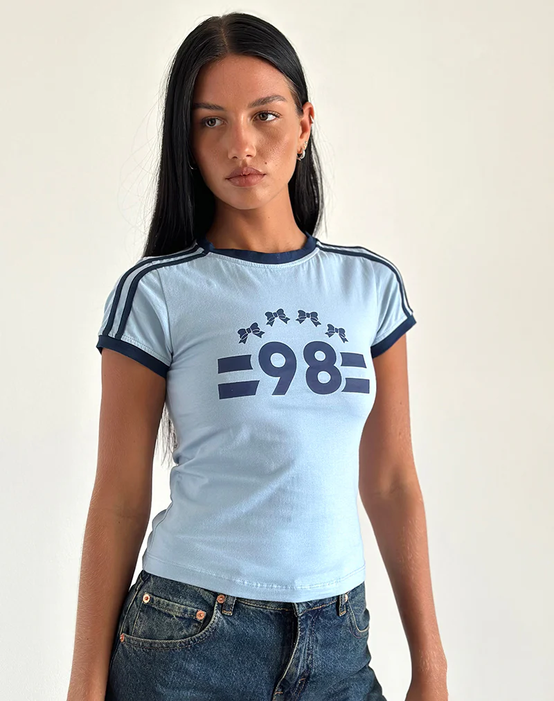 Salda Tee in Nantucket Blue with Navy Binding and '98' Emb - Awmao