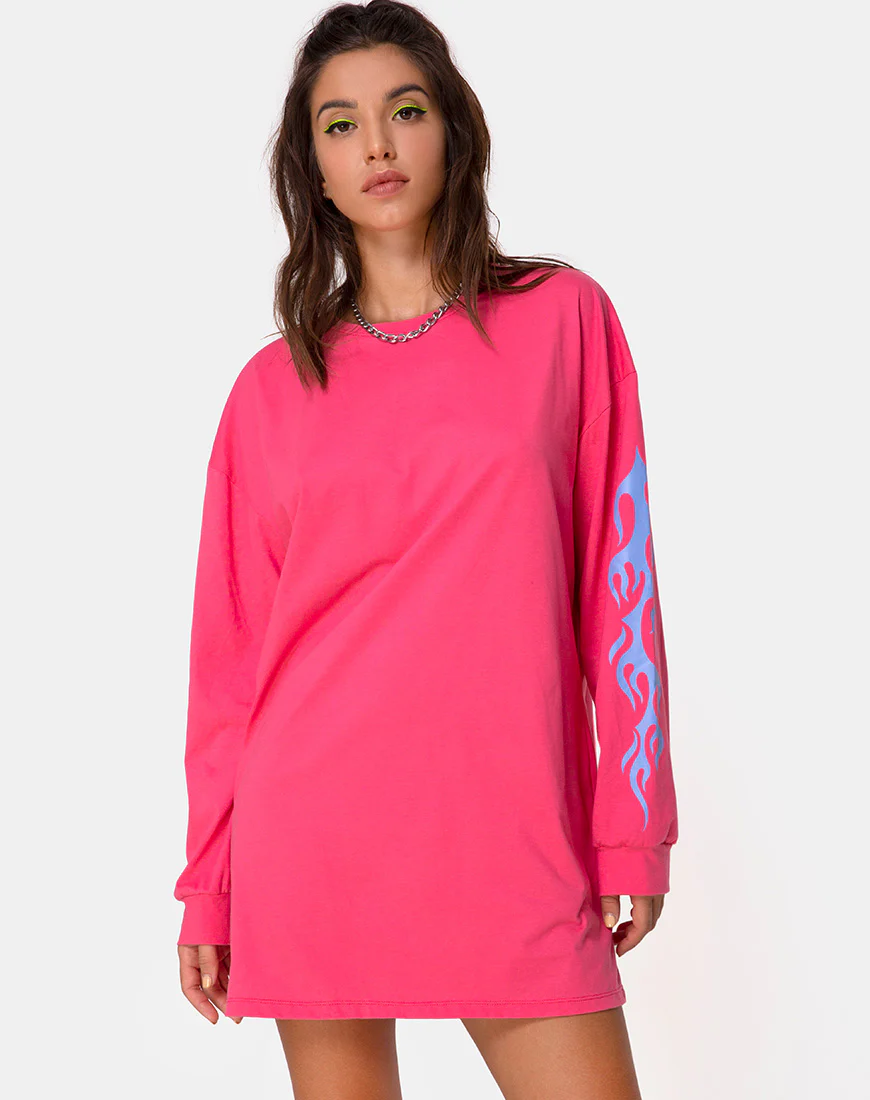 Lotsun Sweatshirt in Pink with Flame - Awmao