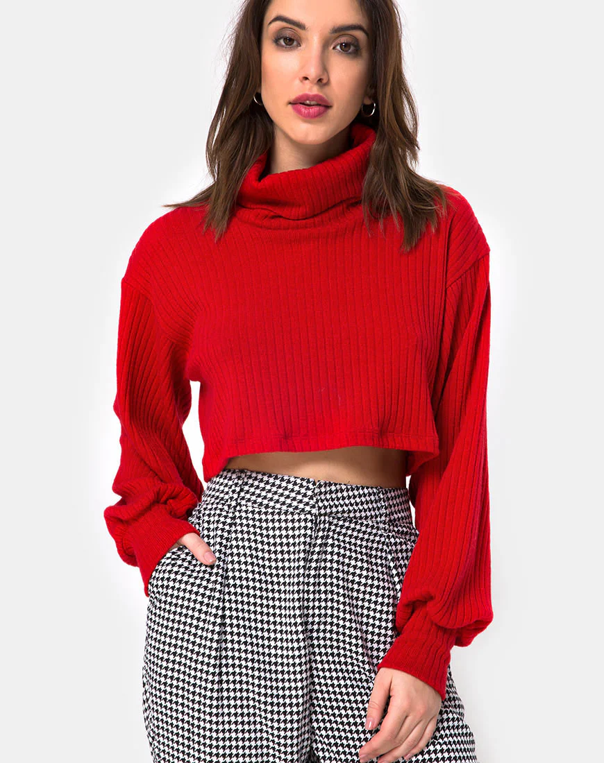 Nizer High Neck Jumper in Red - Awmao
