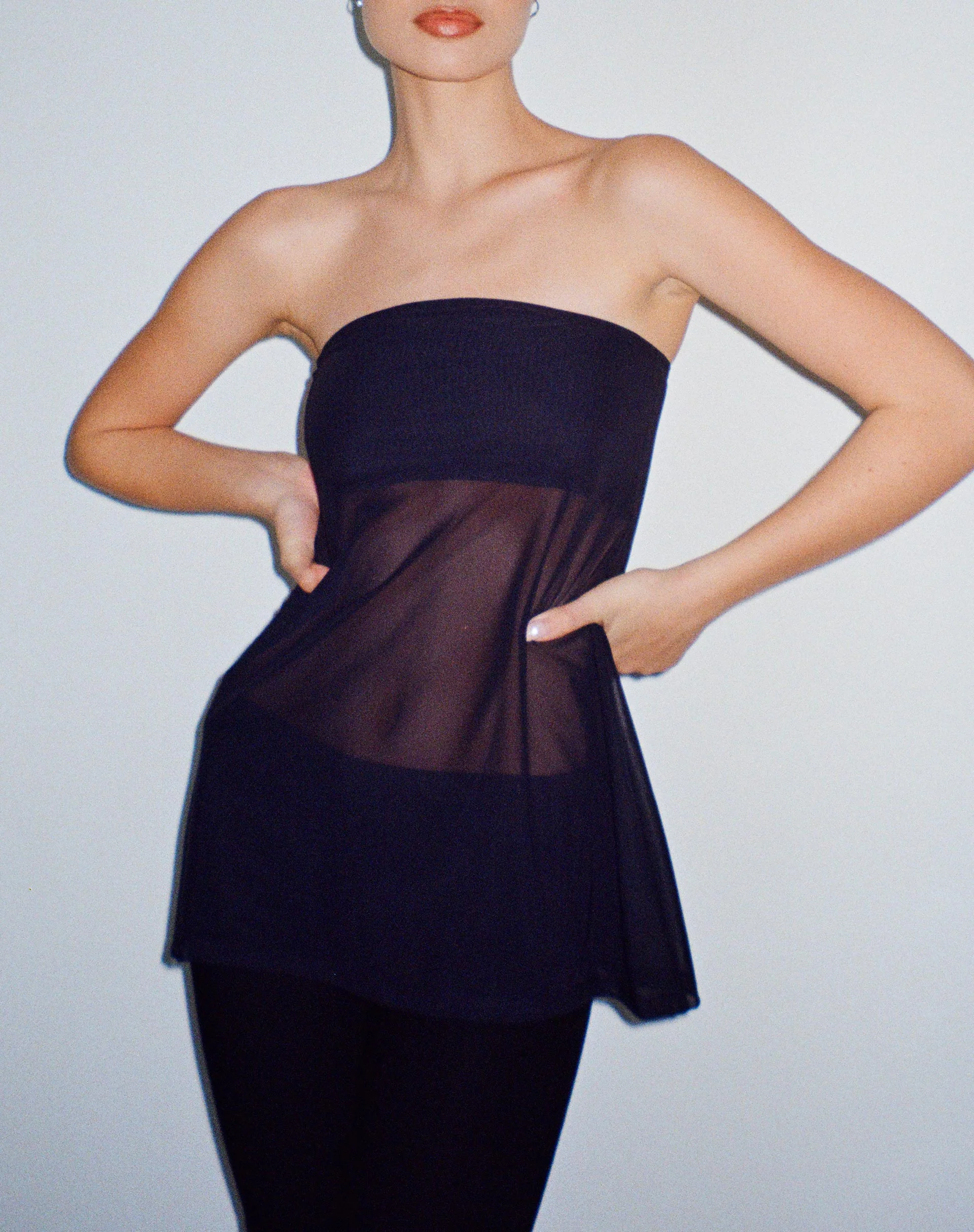 Bilancia Bandeau Mesh Top in Black - Awmao