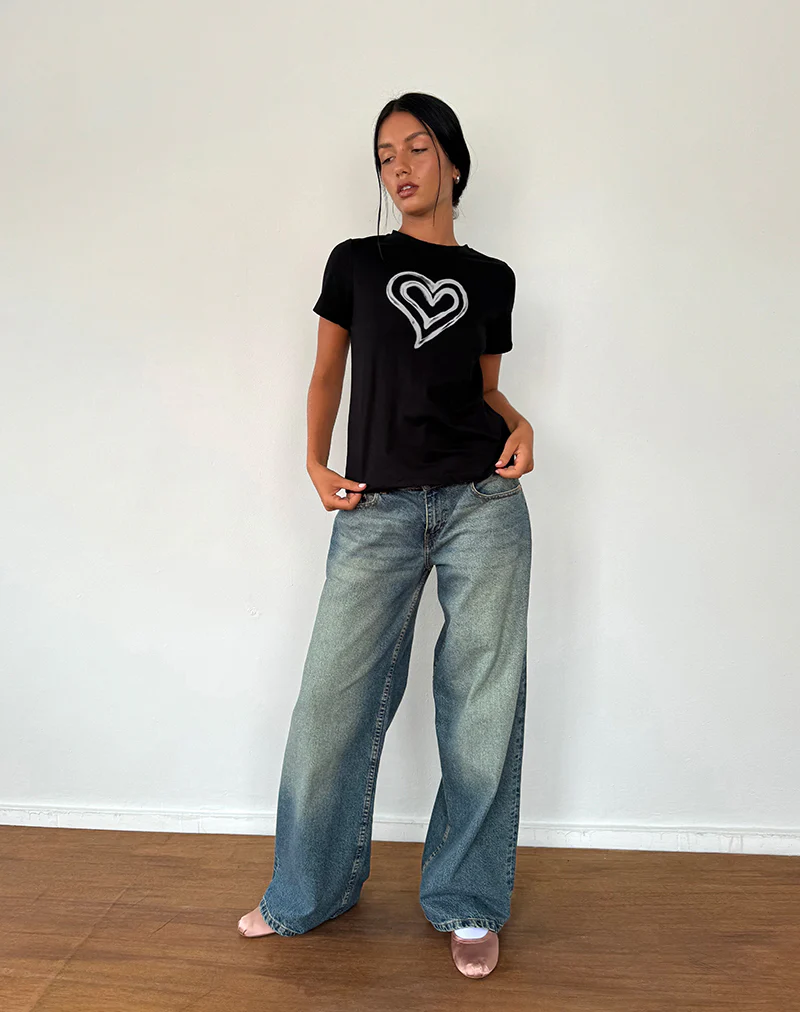 Saki Tee in Black with Love Tie Dye - Awmao