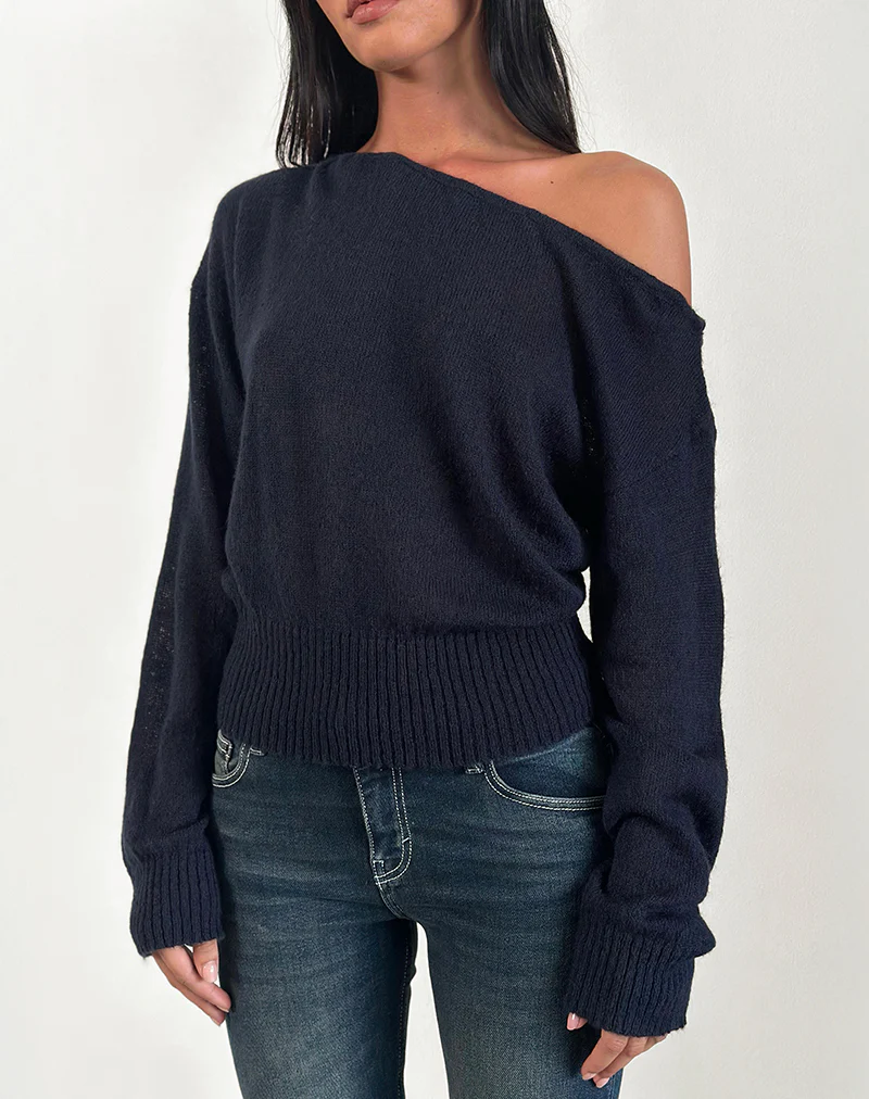 Suena Asymmetric Jumper in Navy - Awmao