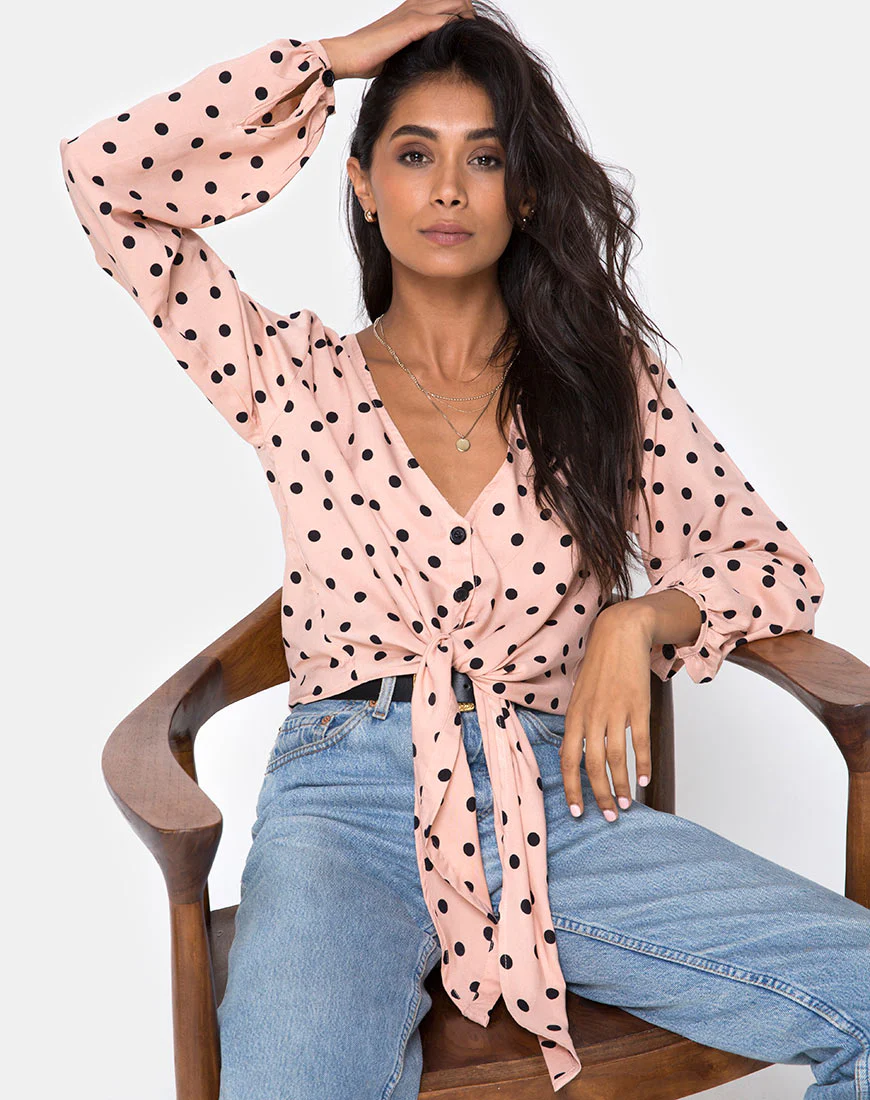 Citra Top in New Polka Nude Black - Awmao