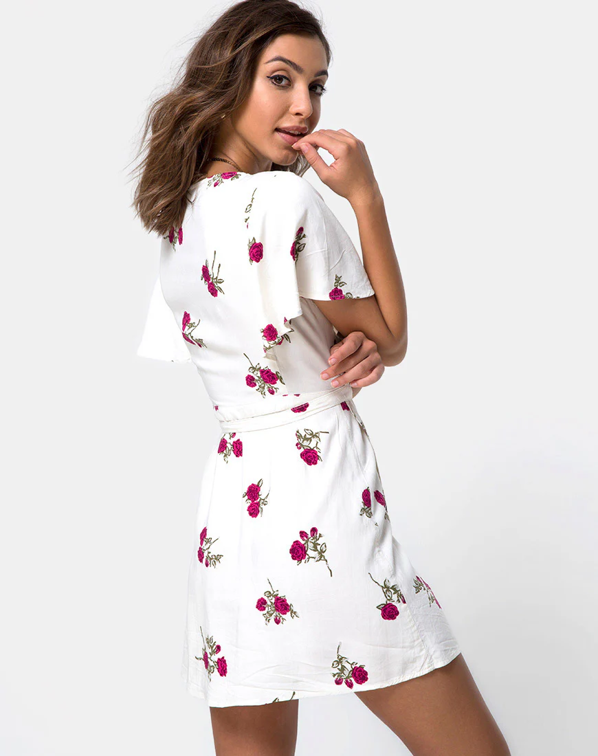 Rawa Wrap Dress in Grunge Rose Ivory - Awmao