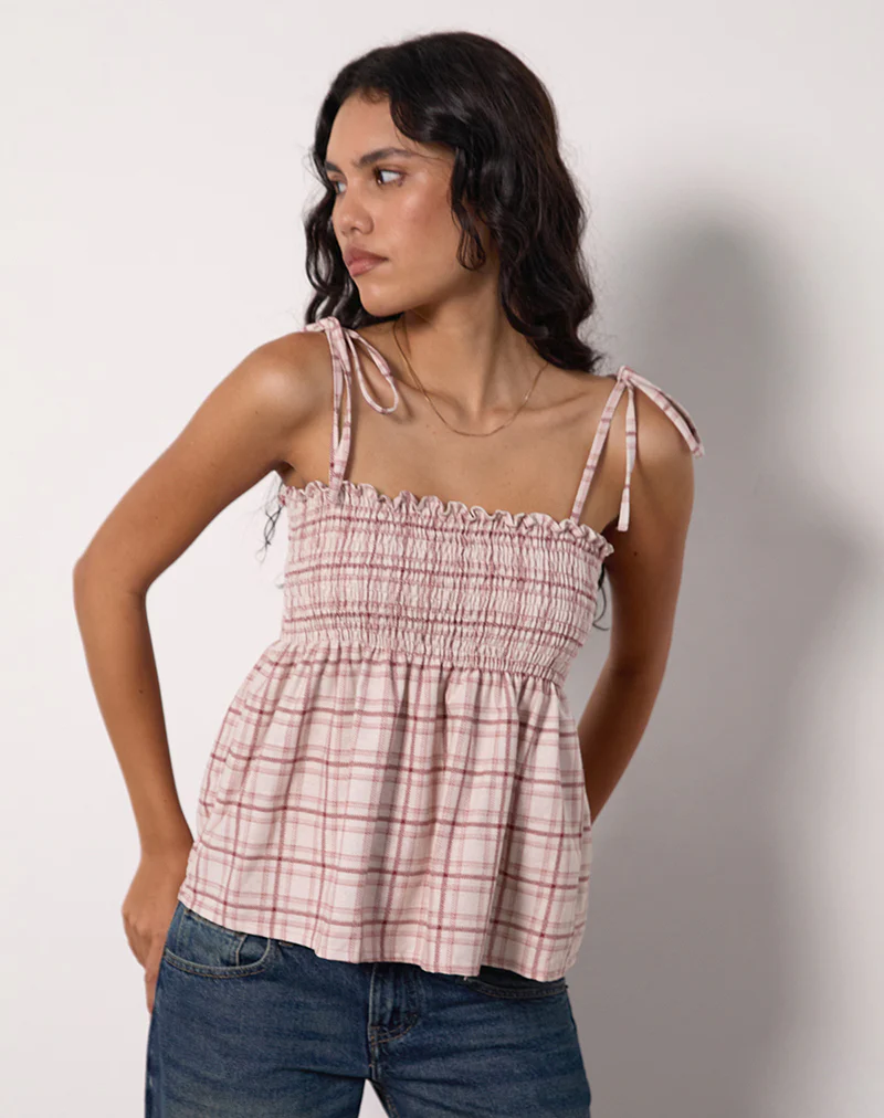 Zerah Top in Basic Tartan Pink - Awmao
