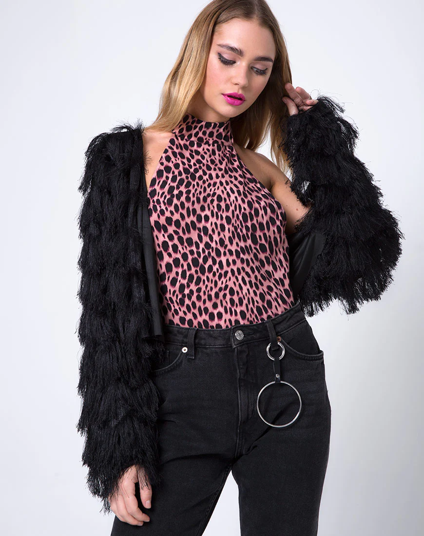 Fur Ball Jacket in Faux Fur Black - Awmao