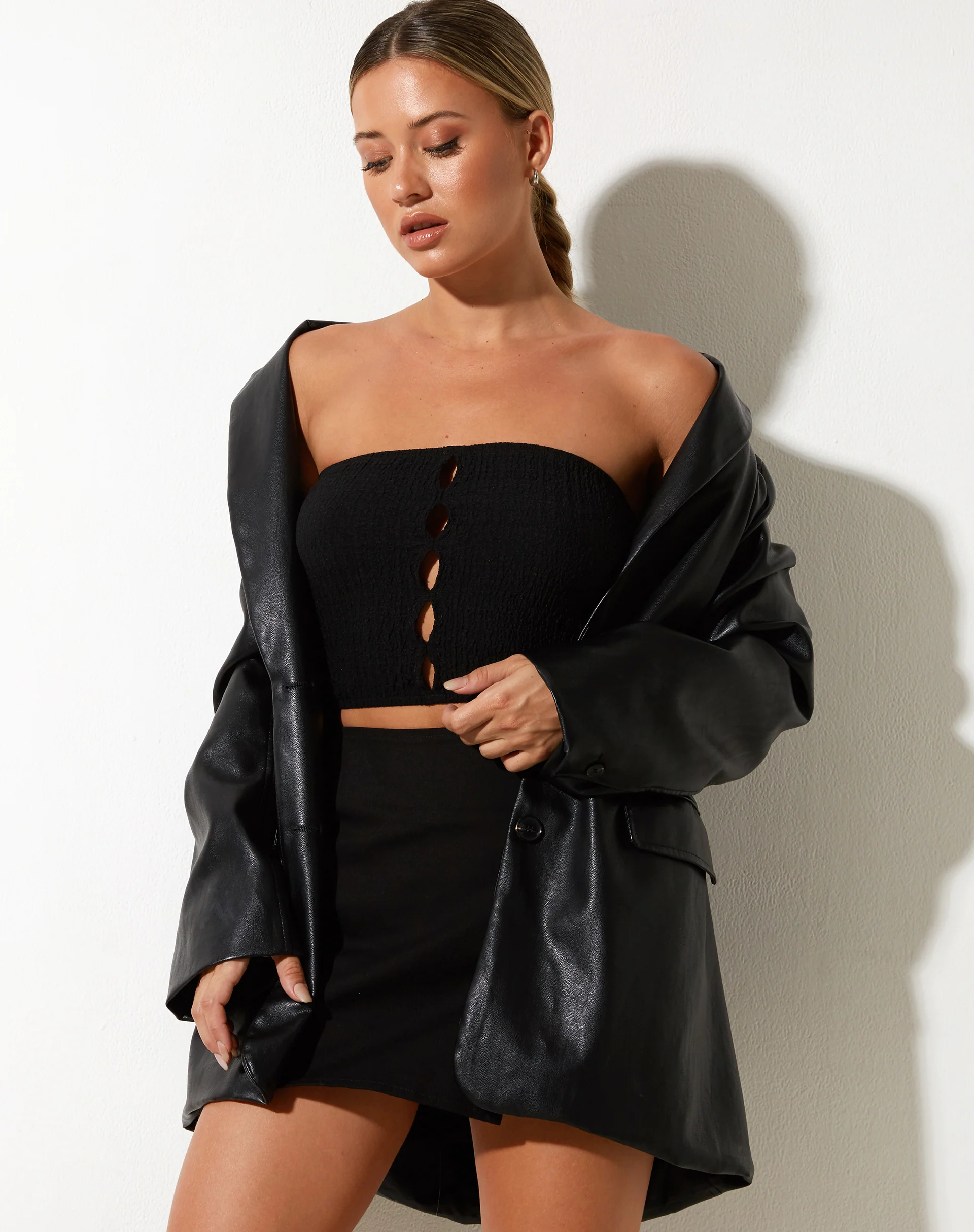 Baha Bandeau Top in Bubble Jersey Black - Awmao