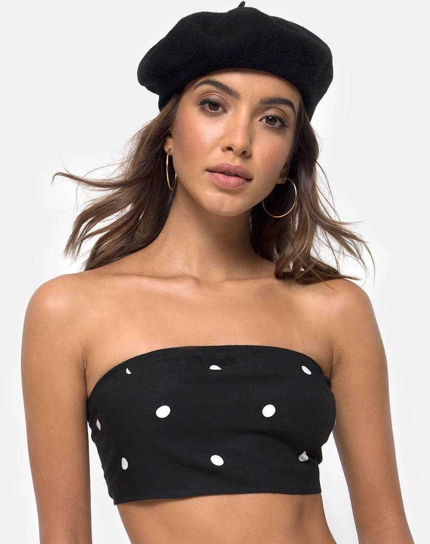 Nolia Tube Top in Black and White Polkadot - Awmao