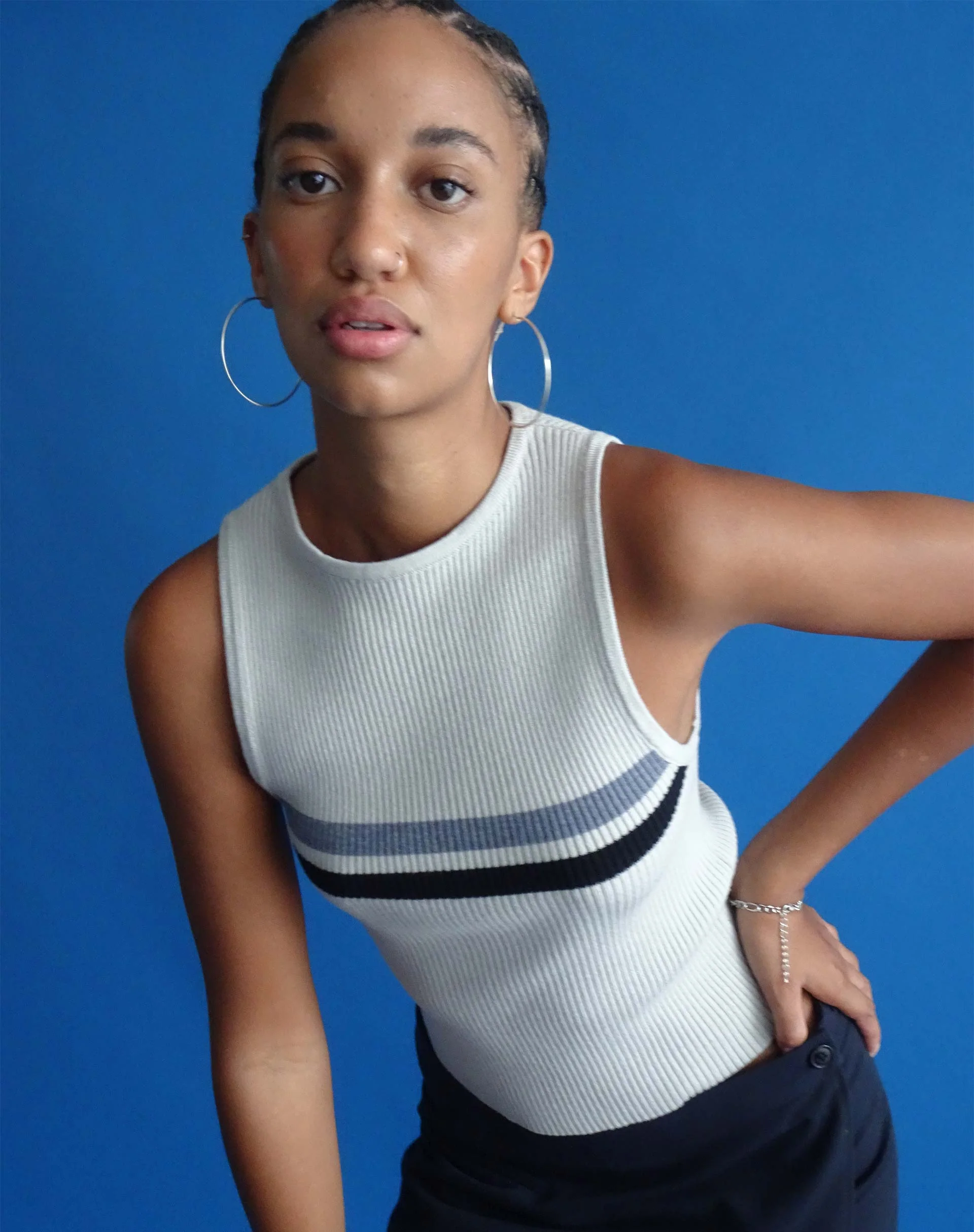 Bonisa Vest in White with Grey and Black Stripe - Awmao