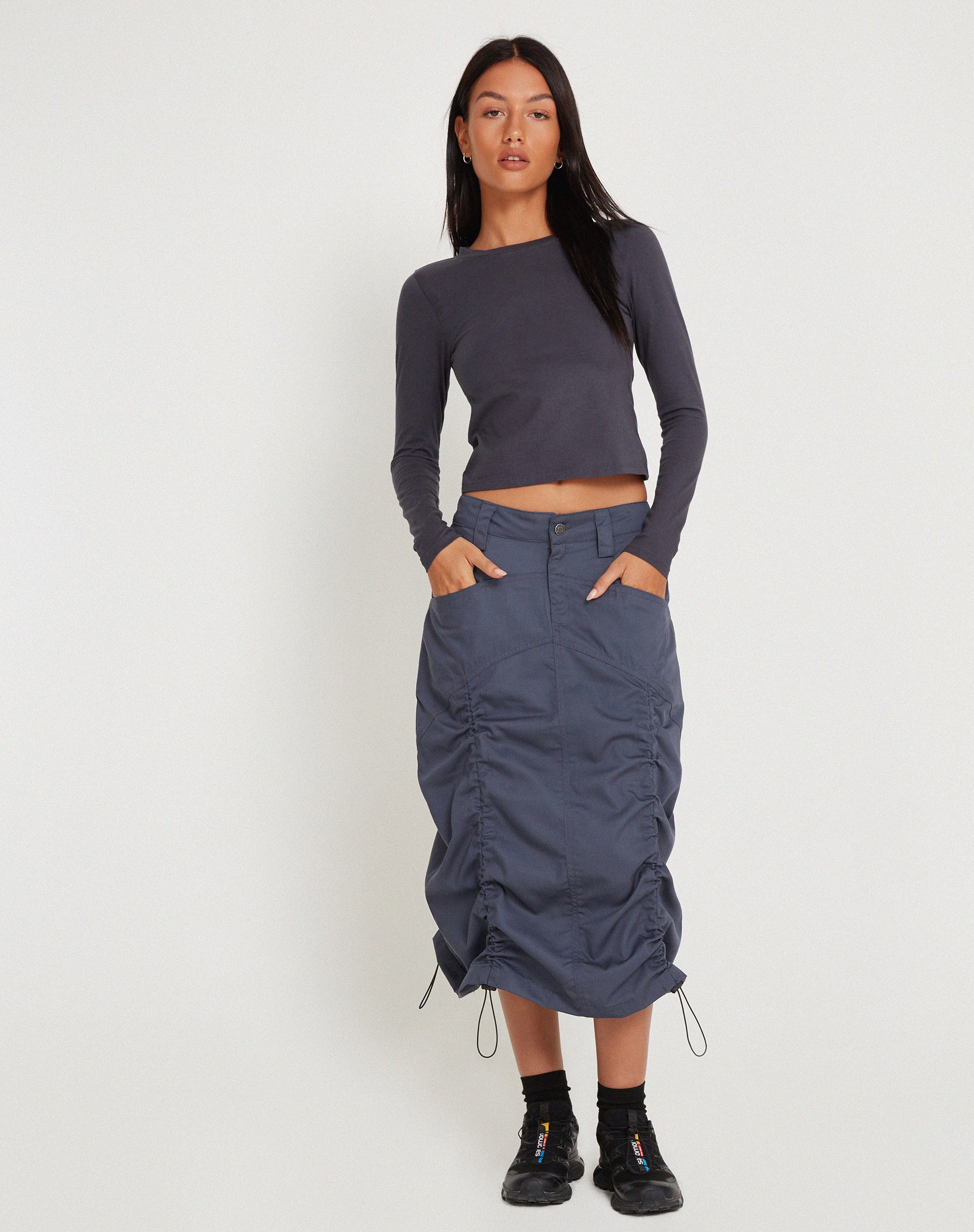 Eisig Cargo Midi Skirt in Charcoal Navy - Awmao