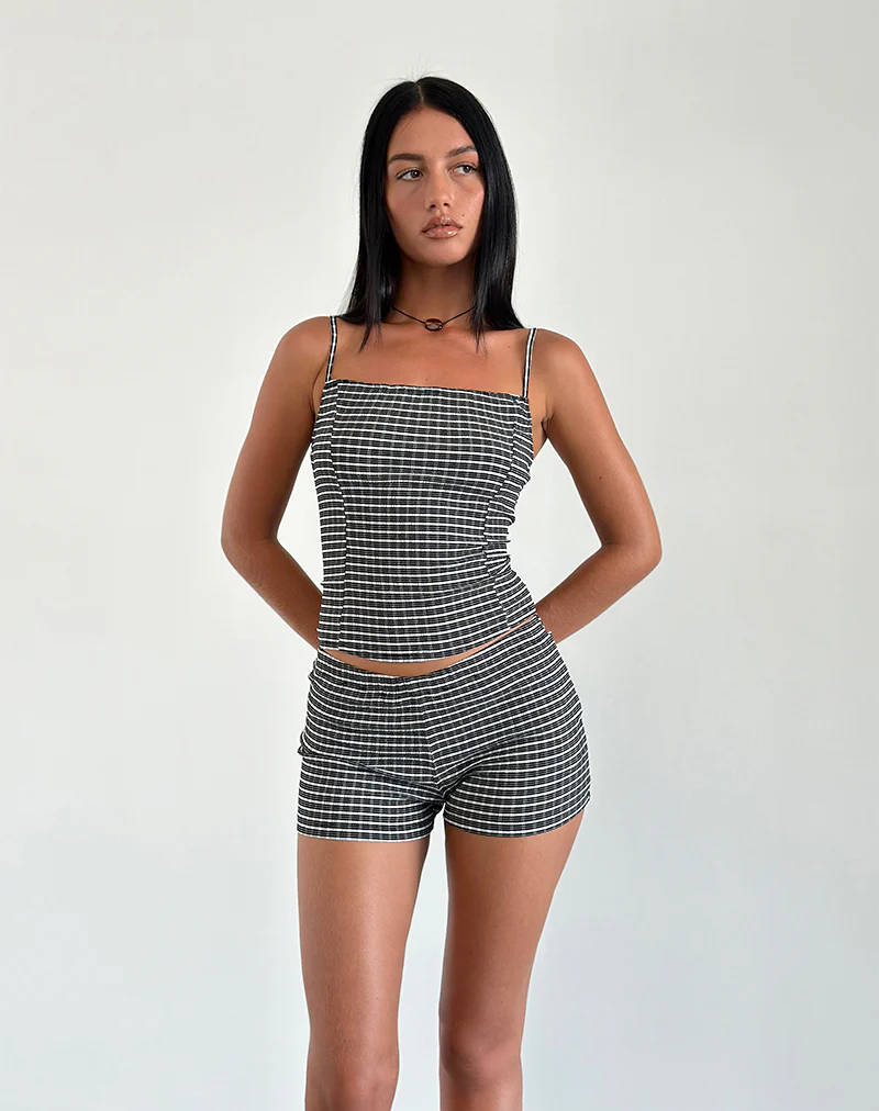 Totori Top in Crinkle Check Black Grey - Awmao