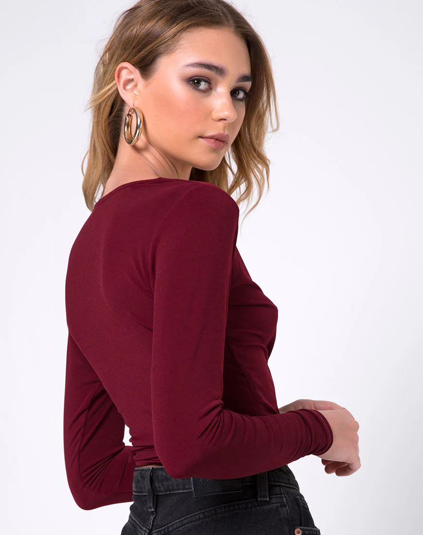 Marche Wrap Top in Burgundy - Awmao
