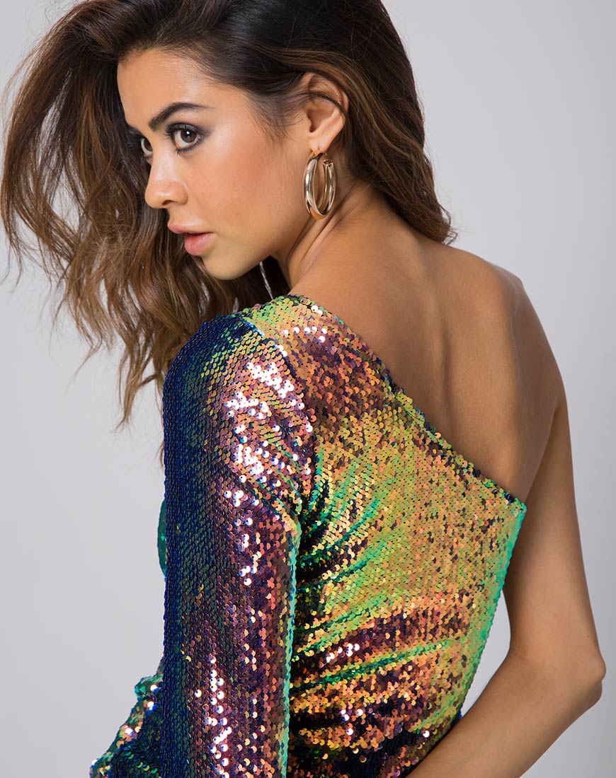 Maria Bodycon Dress in Fishcale Sequin Pink Oil - Awmao