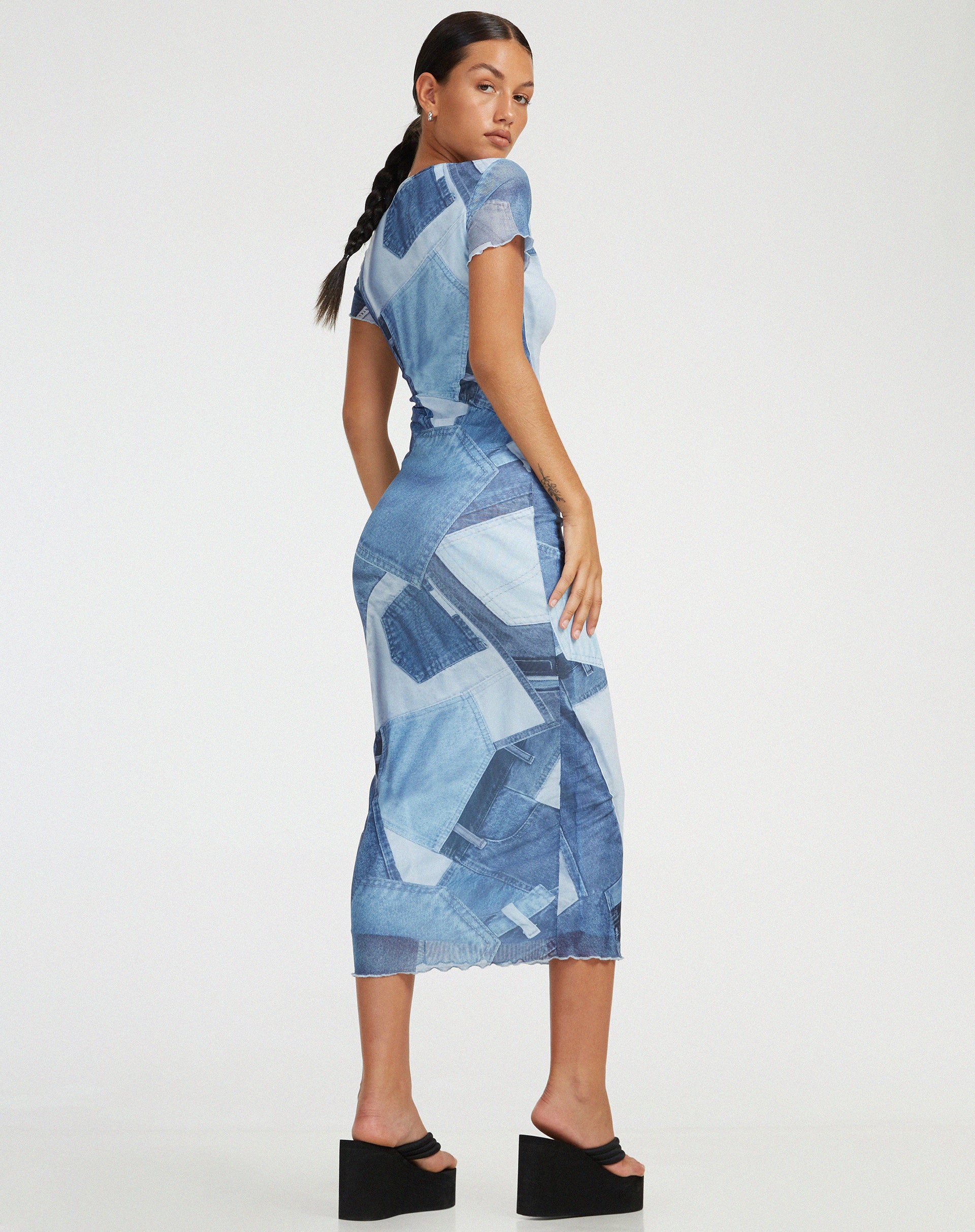 Roska Midi Dress in Denim Pocket - Awmao
