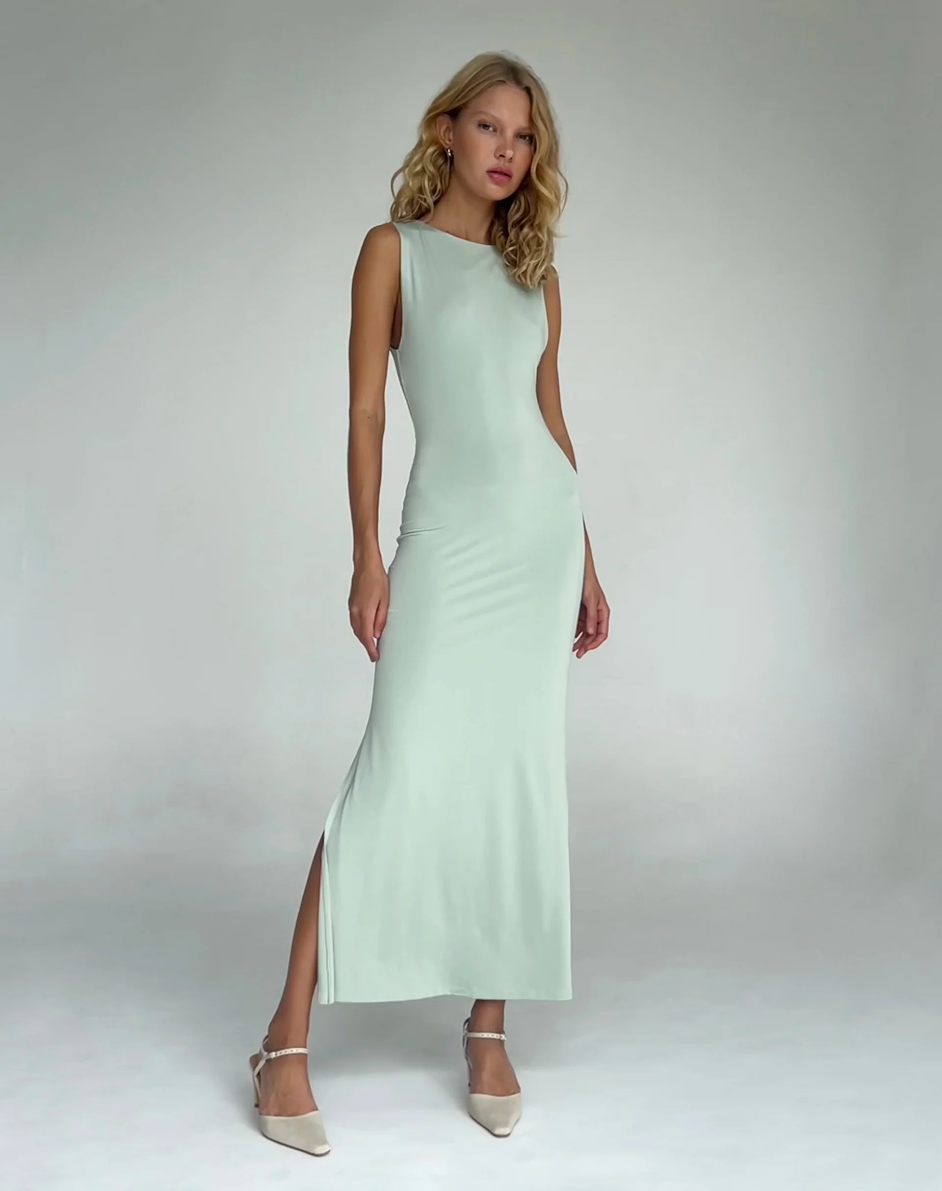 Flo Maxi Dress in Slinky Mint - Awmao