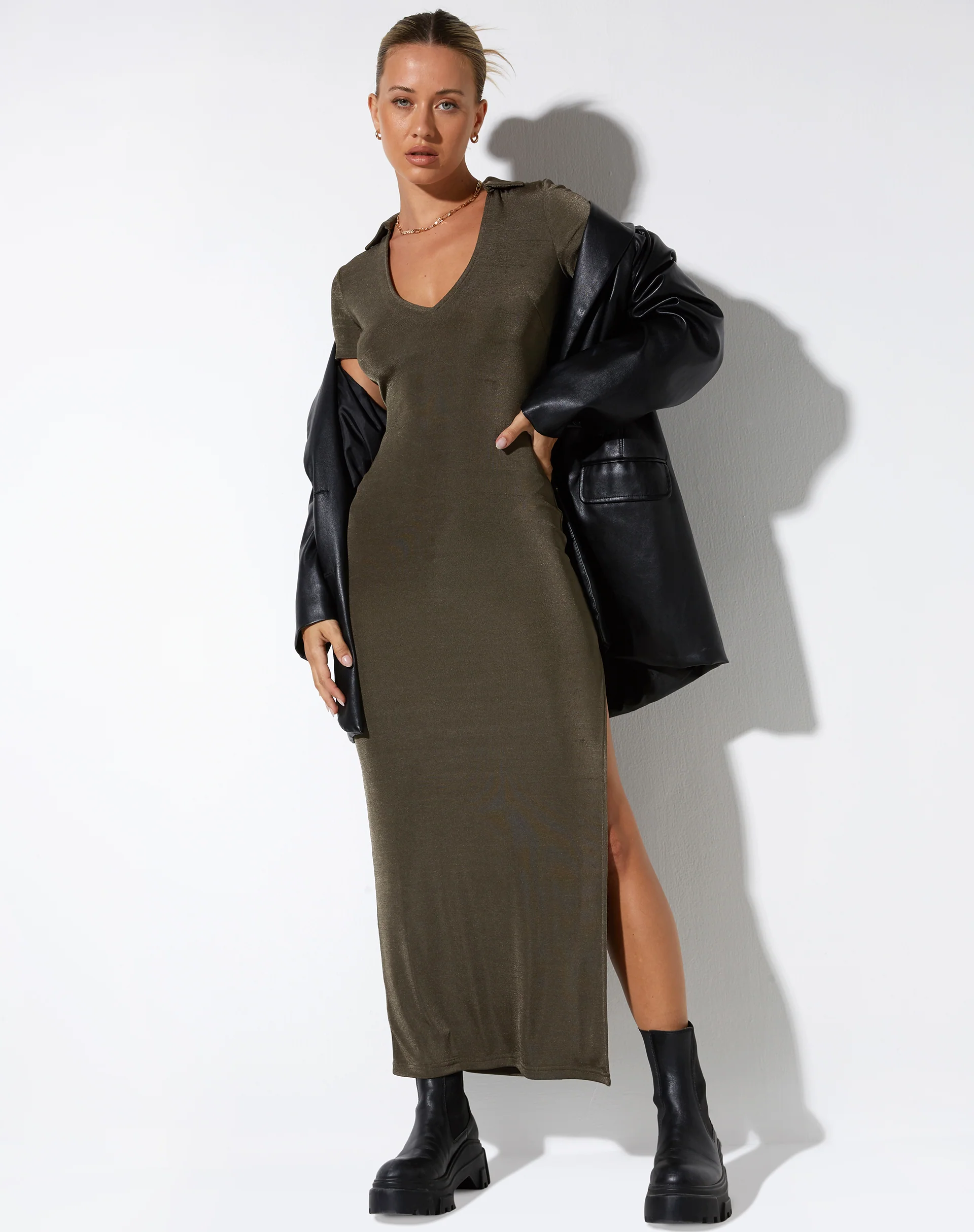 Savita Maxi Dress in Dark Olive - Awmao