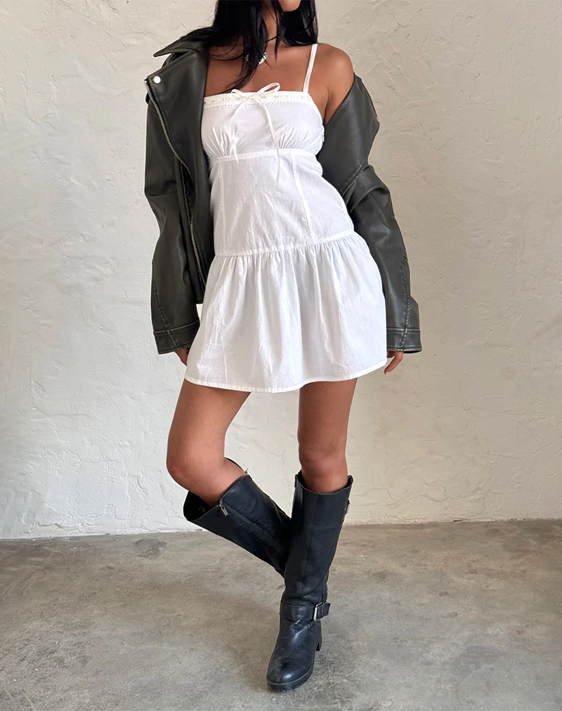 Felin Mini Dress in White Poplin - Awmao