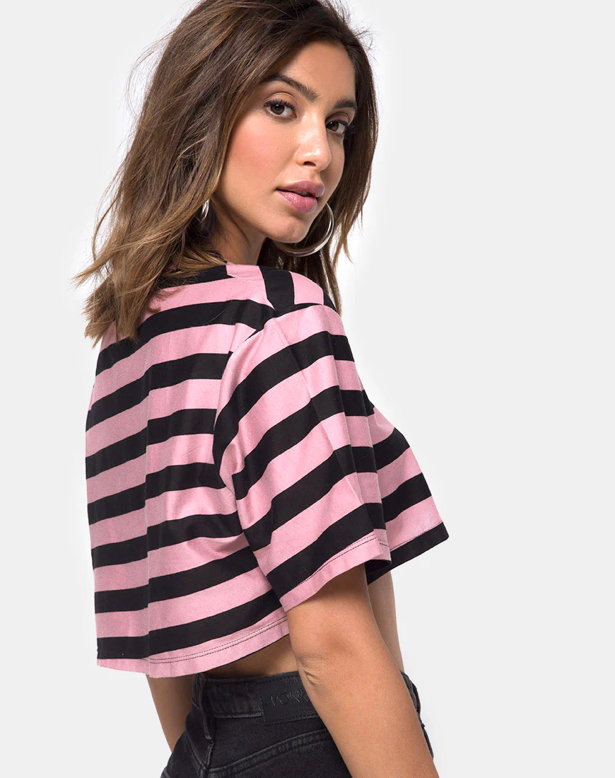 Super Cropped Tee in Campbell Stripe - Awmao