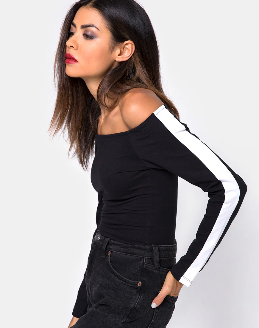 Gadice Off The Shoulder Bodice in Black with White Stripe - Awmao