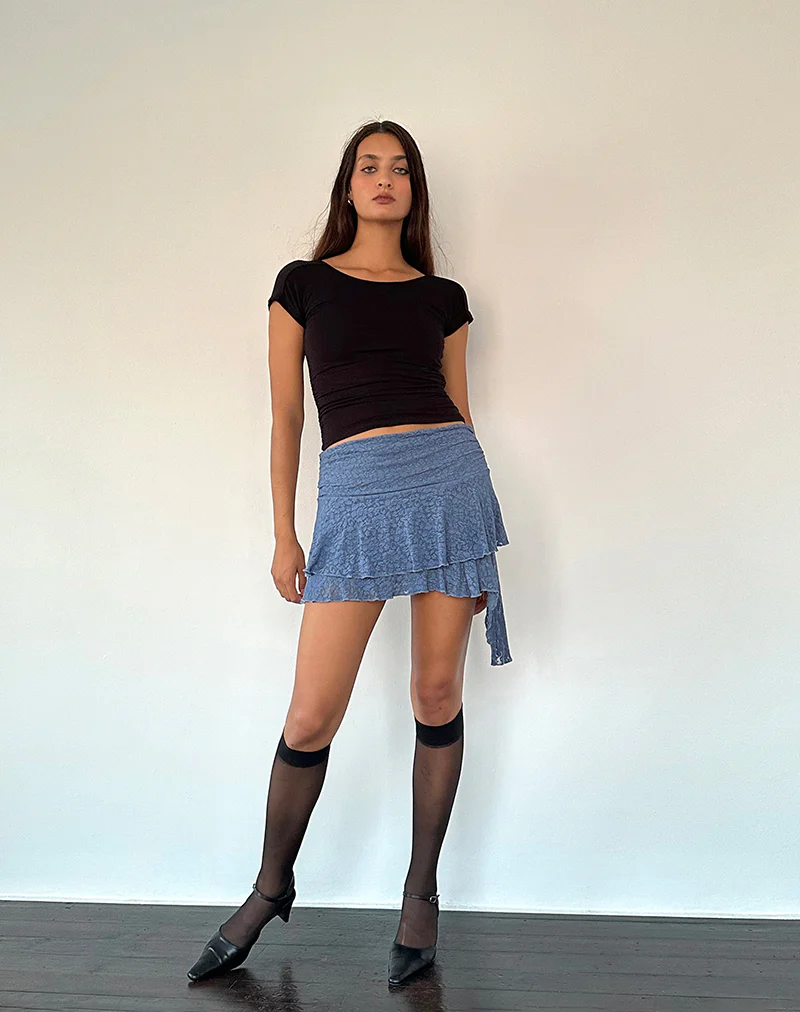 Theri Frill Mini Skirt in Moonlight Blue - Awmao