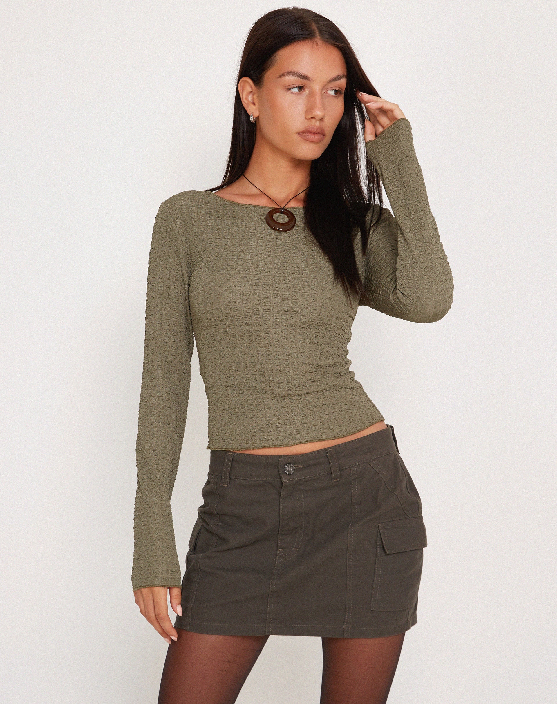 Armina Long Sleeve Top in Khaki - Awmao