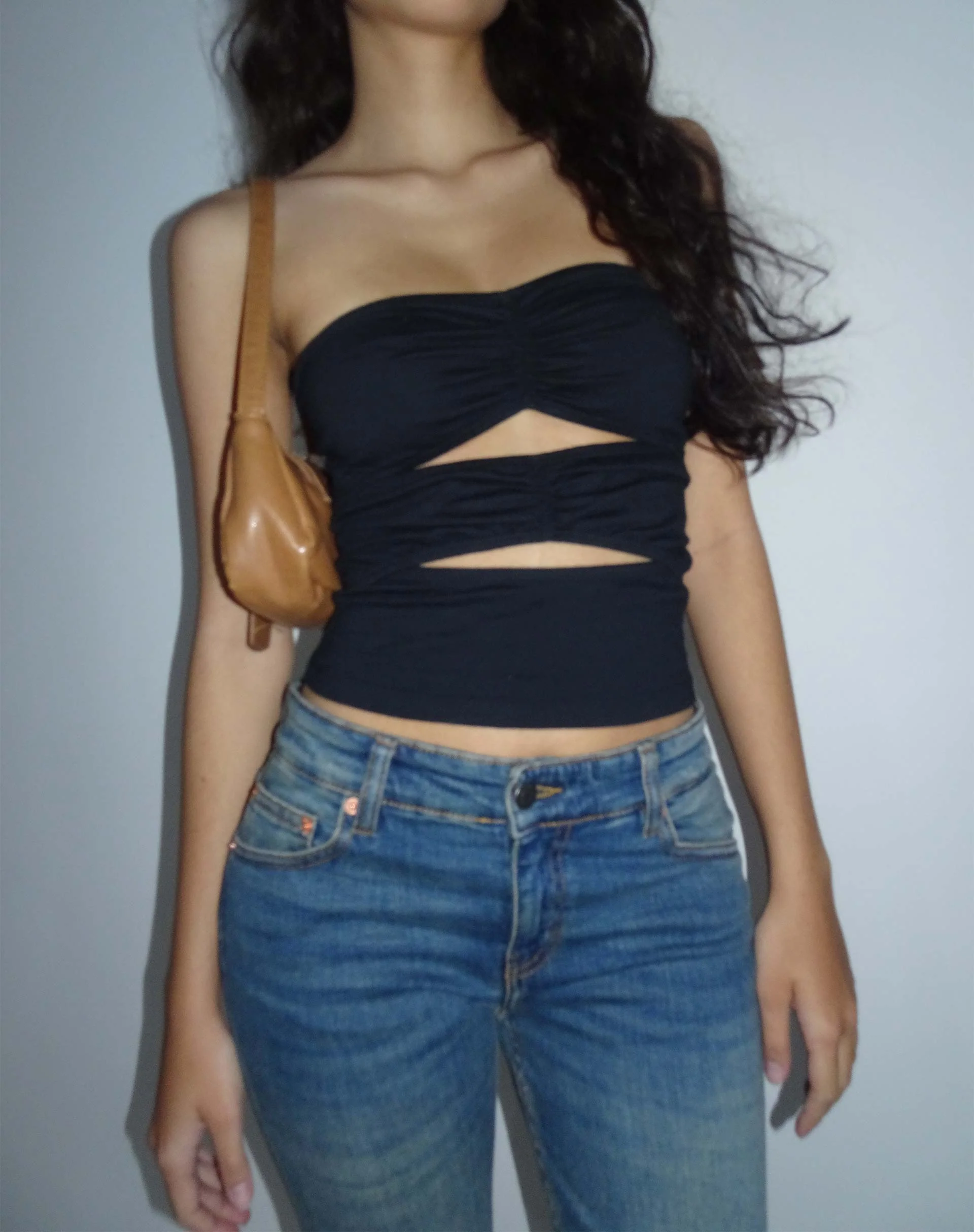 Dayu Bandeau Crop Top in Black - Awmao