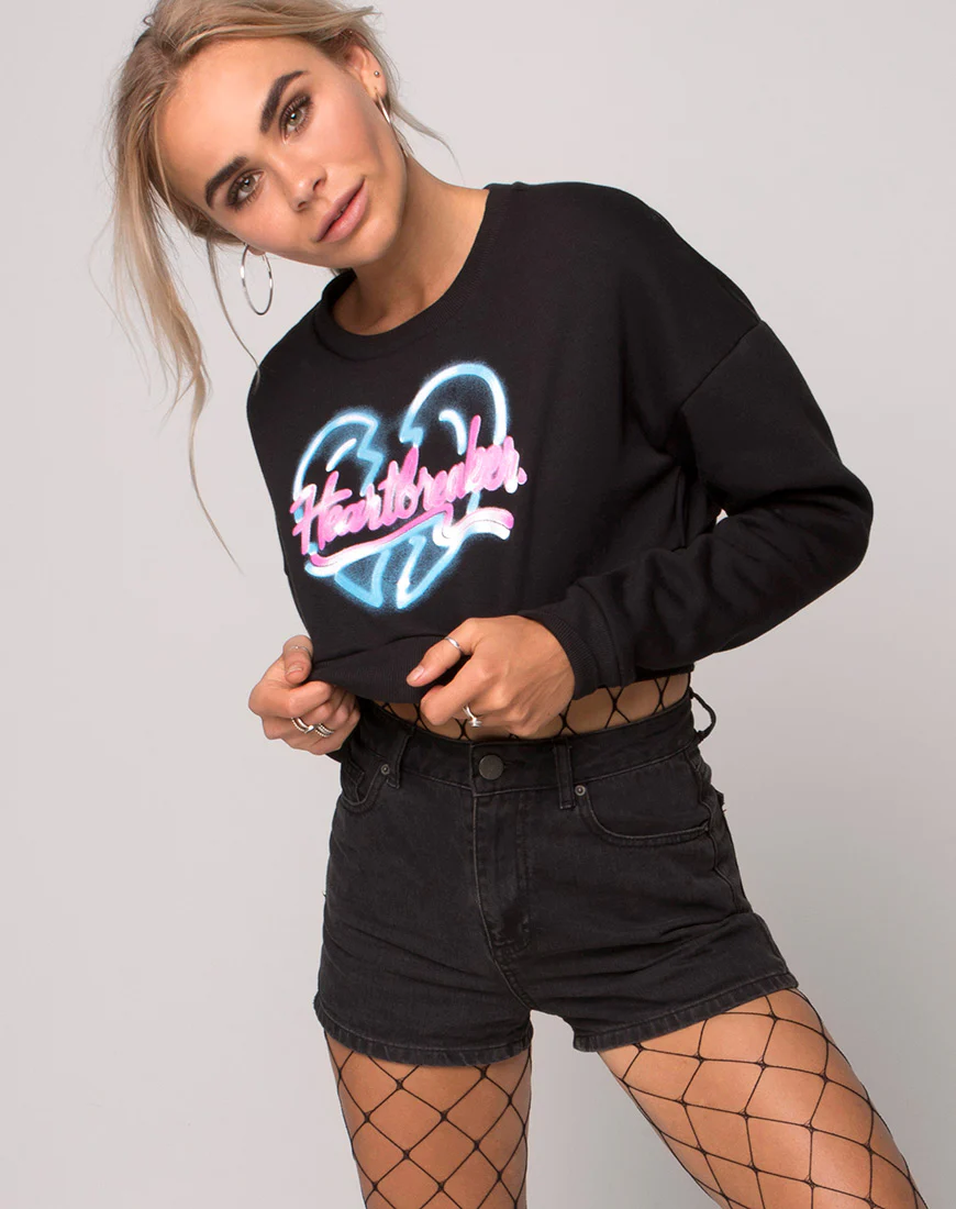 Liona Sweatshirt in Black Heart Breaker - Awmao