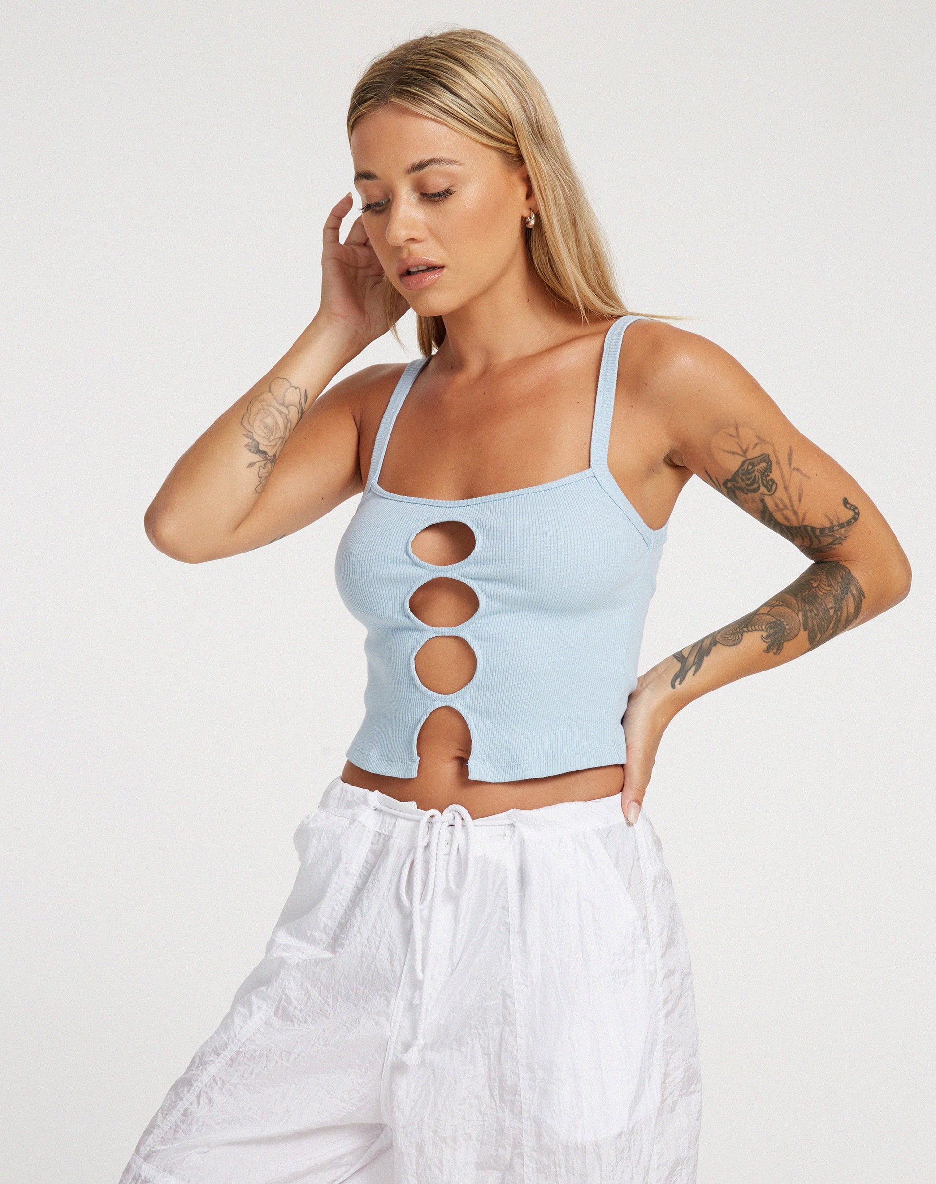 Yusa Crop Top in Rib Powder Blue - Awmao