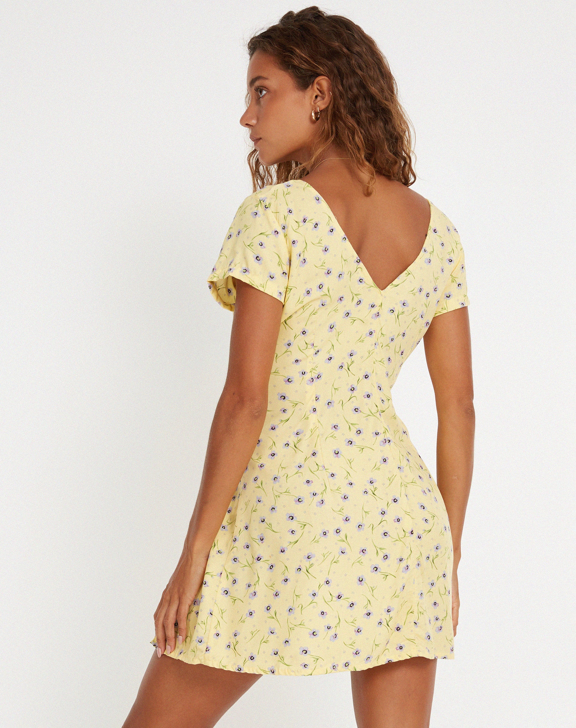 Calliope Mini Dress in Wild Flower Lemon Drop - Awmao