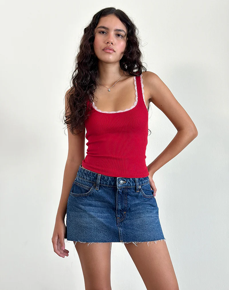 Cartas Top in Adrenaline Red with Pink Lace - Awmao