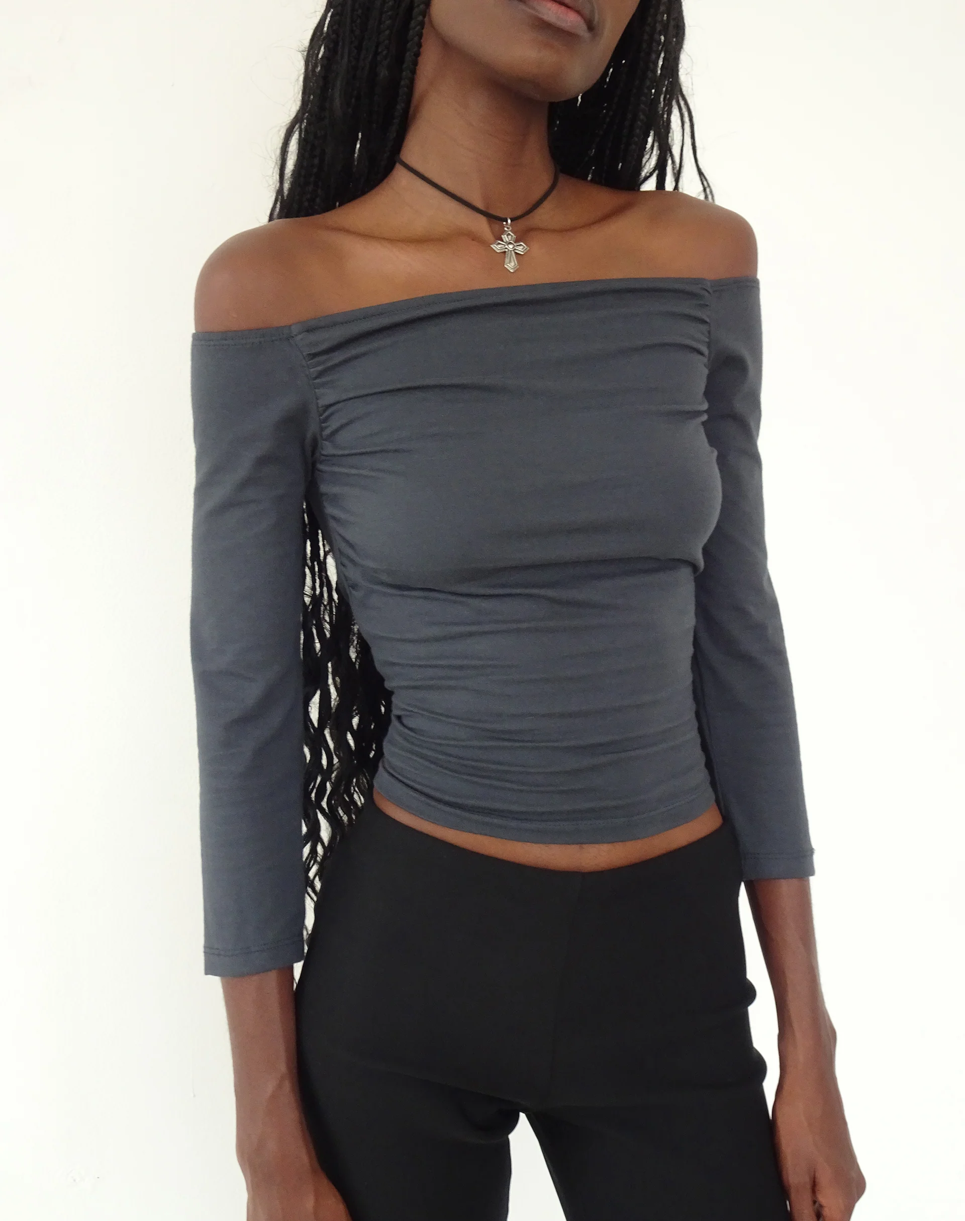 Koby Off Shoulder Bardot Top in Ocean Storm - Awmao