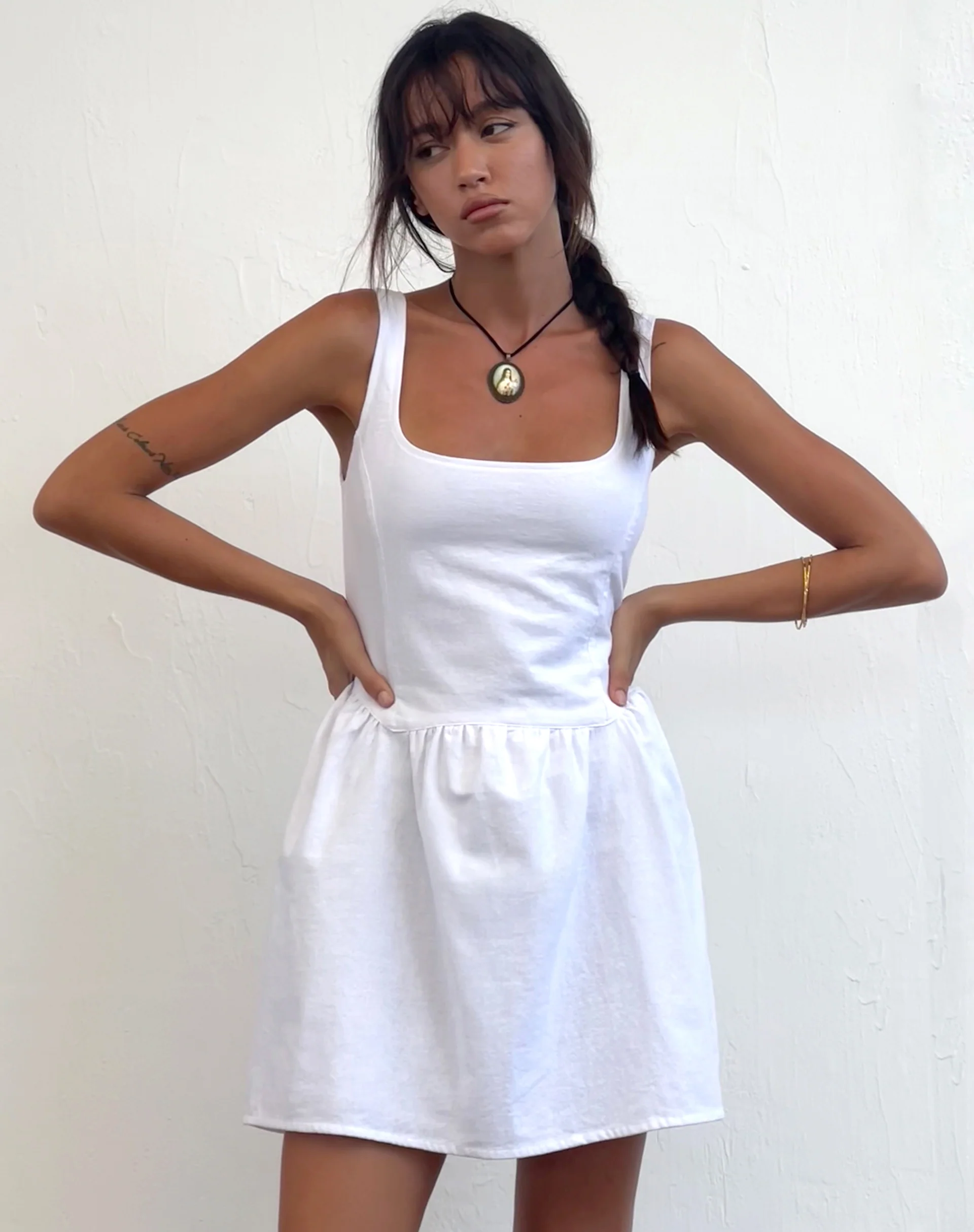 Leshiel Mini Dress in White - Awmao