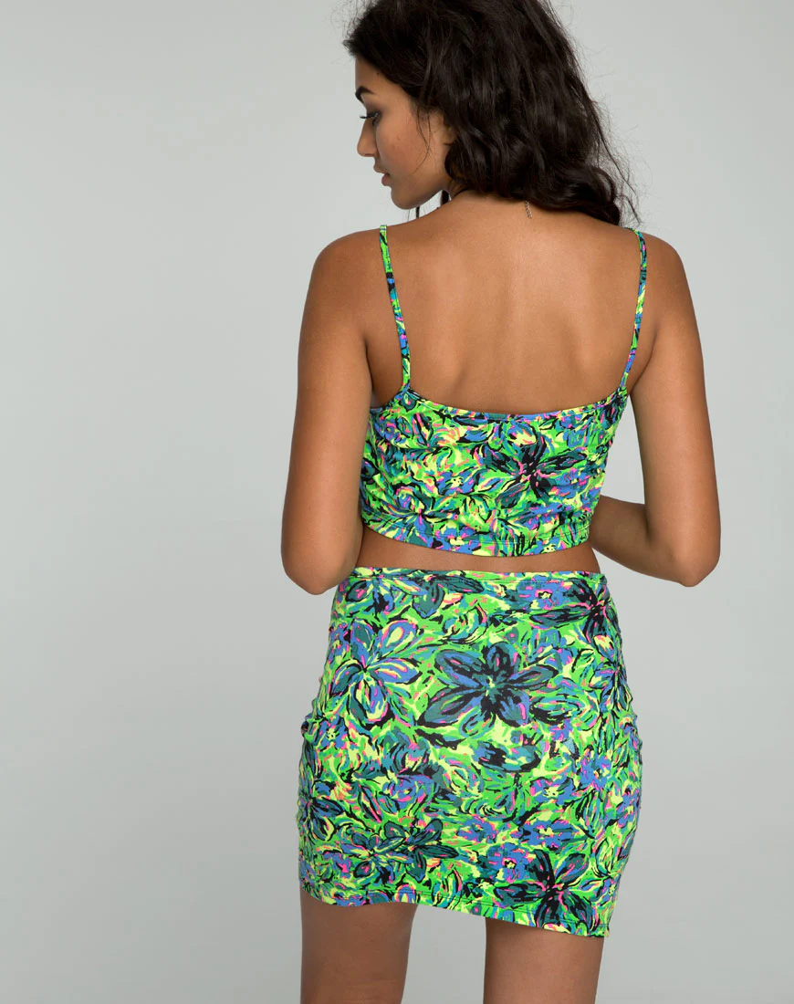Kini Crop Top in Fluro Flower Citrus - Awmao