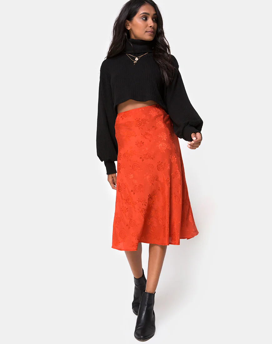 Tauri Midi Skirt in Satin Rose Rust - Awmao