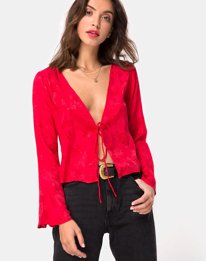 Merida Blouse in Satin Red - Awmao