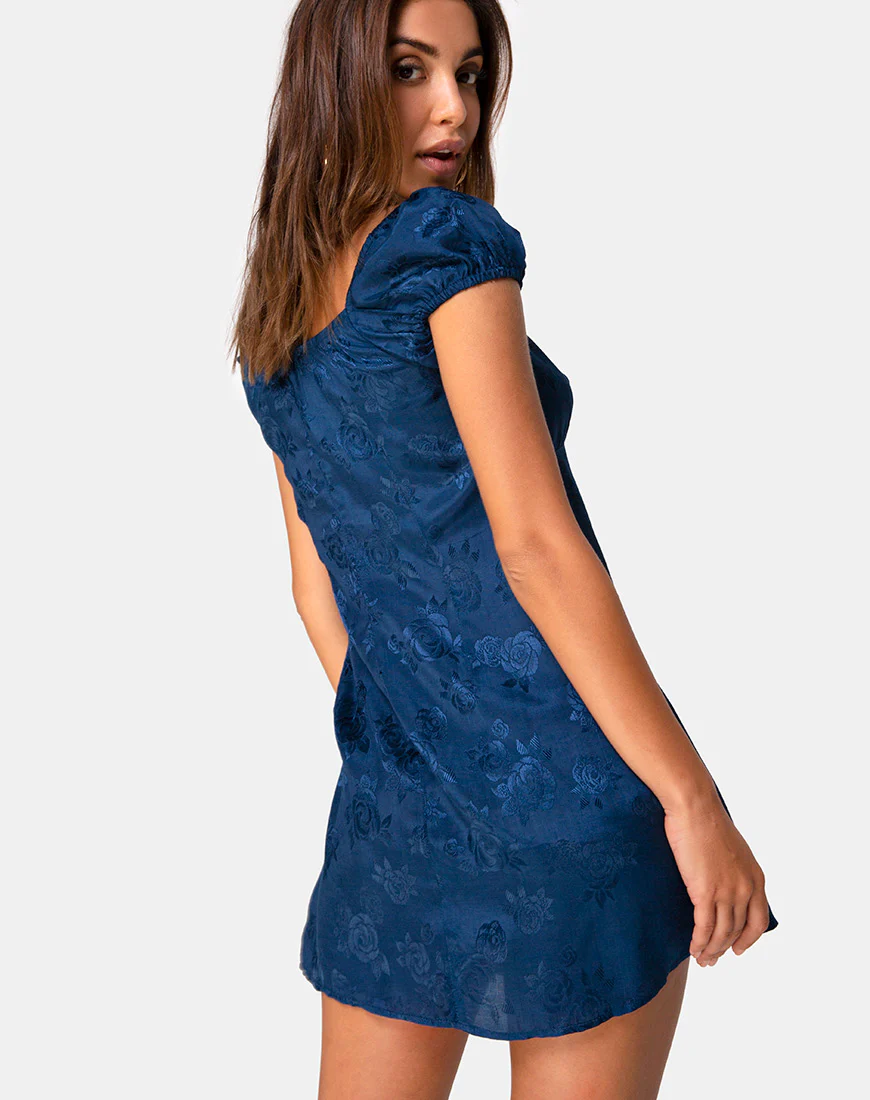 Gaval Mini Dress in Satin Rose Midnight - Awmao